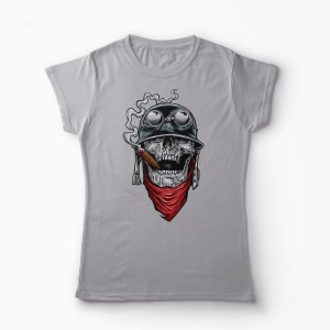 Tricou Army Skull Smoking - Femei-Gri