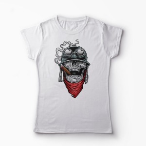 Tricou Army Skull Smoking - Femei-Alb