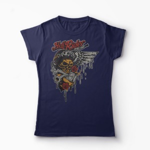 Tricou Biker Hell Ride - Femei-Bleumarin