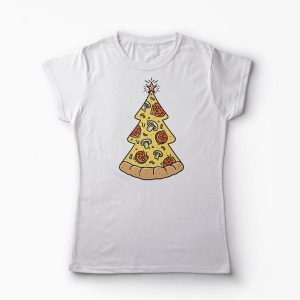 Tricou Brad Craciun Pizza - Femei-Alb