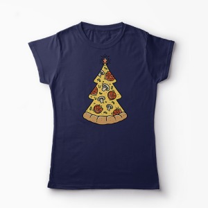 Tricou Brad Craciun Pizza - Femei-Bleumarin