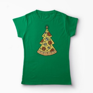 Tricou Brad Craciun Pizza - Femei-Verde