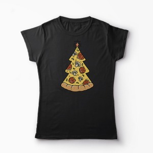 Tricou Brad Craciun Pizza - Femei-Negru