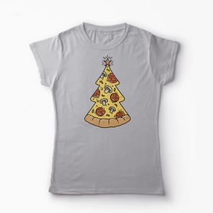 Tricou Brad Craciun Pizza - Femei-Gri