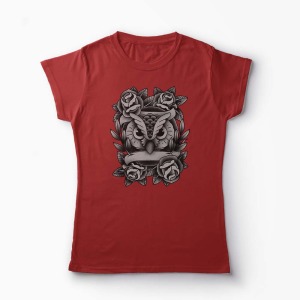 Tricou Bufnita Tattoo Style - Femei-Roșu