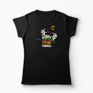 Tricou Personalizat Burger Spațial Astronauți - Femei-Negru