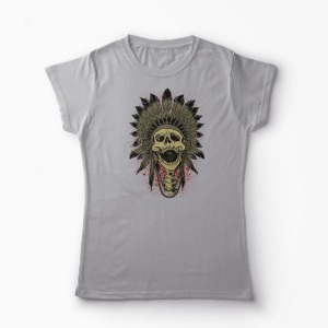 Tricou Craniu Indian - Femei-Gri