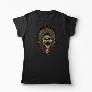 Tricou Craniu Indian - Femei-Negru