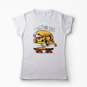 Tricou Craniu Skate or Die - Femei-Alb