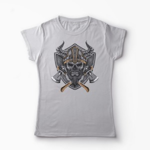 Tricou Craniu Valhalla  - Femei-Gri