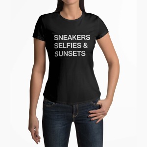 Tricou Femei Personalizat Sneakers Selfies & Sunsets - Femei-Negru