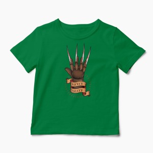 Tricou Freddy Krueger Never Sleep - Copii-Verde