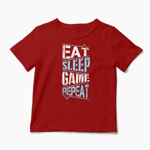 Tricou Gamer - Eat Sleep Game Repeat - Copii-Roșu