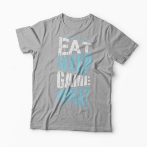 Tricou Gamer - Eat Sleep Game Repeat - Bărbați-Gri