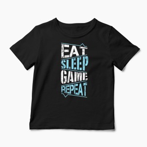 Tricou Gamer - Eat Sleep Game Repeat - Copii-Negru