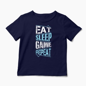 Tricou Gamer - Eat Sleep Game Repeat - Copii-Bleumarin