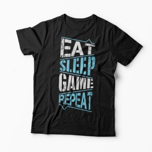 Tricou Gamer - Eat Sleep Game Repeat - Bărbați-Negru