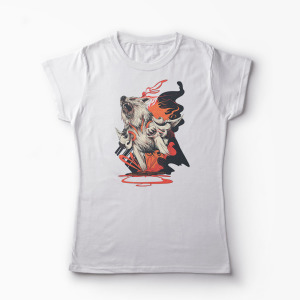 Tricou Lup Dark Okami - Femei-Alb