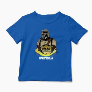 Tricou Mandalorian si Baby Yoda - Copii-Albastru Regal