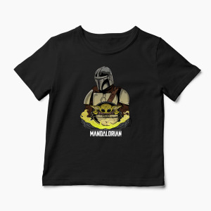 Tricou Mandalorian si Baby Yoda - Copii-Negru