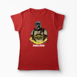 Tricou Mandalorian si Baby Yoda - Femei-Roșu