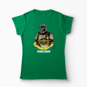 Tricou Mandalorian si Baby Yoda - Femei-Verde