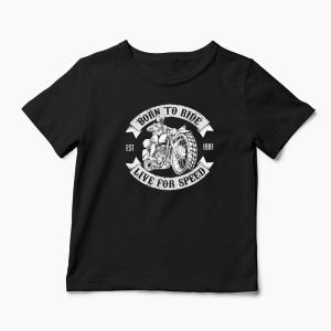 Tricou Motociclist Born To Ride - Copii-Negru