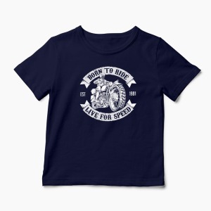 Tricou Motociclist Born To Ride - Copii-Bleumarin