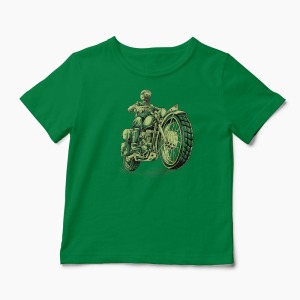 Tricou Motociclist Cafe Racer Schelet - Copii-Verde