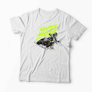 Tricou Motociclist Super Moto - Bărbați-Alb