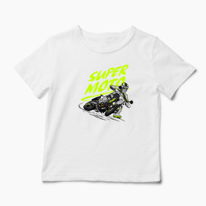 Tricou Motociclist Super Moto - Copii-Alb