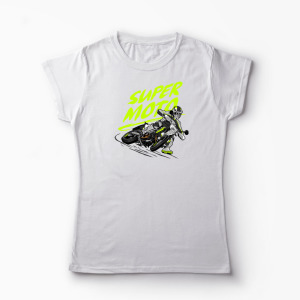 Tricou Motociclist Super Moto - Femei-Alb