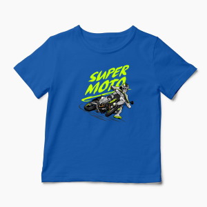 Tricou Motociclist Super Moto - Copii-Albastru Regal