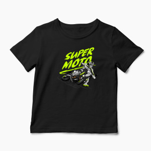 Tricou Motociclist Super Moto - Copii-Negru