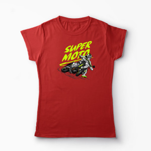 Tricou Motociclist Super Moto - Femei-Roșu