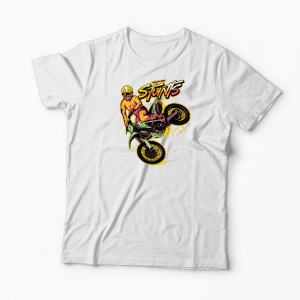 Tricou Personalizat Motocross Stunts - Cascadorii - Bărbați-Alb