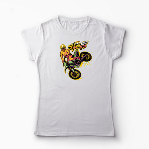 Tricou Personalizat Motocross Stunts - Cascadorii - Femei-Alb