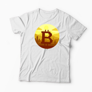 Tricou Personalizat Bitcoin Pixel - Bărbați-Alb