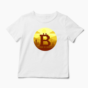 Tricou Personalizat Bitcoin Pixel - Copii-Alb