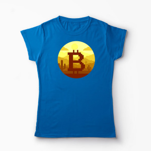 Tricou Personalizat Bitcoin Pixel - Femei-Albastru Regal