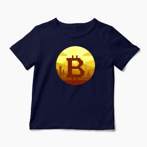 Tricou Personalizat Bitcoin Pixel - Copii-Bleumarin