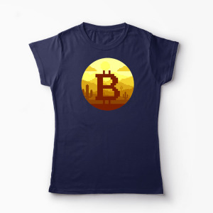 Tricou Personalizat Bitcoin Pixel - Femei-Bleumarin