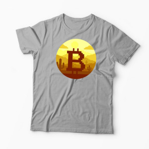 Tricou Personalizat Bitcoin Pixel - Bărbați-Gri