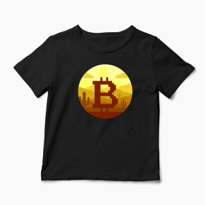 Tricou Personalizat Bitcoin Pixel - Copii-Negru