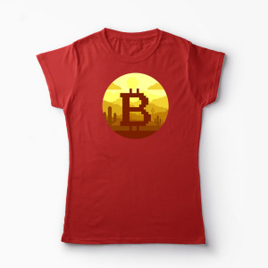 Tricou Personalizat Bitcoin Pixel - Femei-Roșu