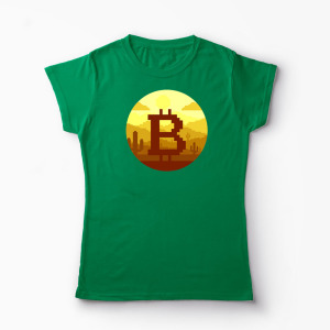 Tricou Personalizat Bitcoin Pixel - Femei-Verde