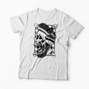 Tricou Personalizat Hipster Skull - Bărbați-Alb