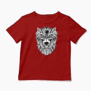 Tricou Personalizat Lup - Wolf Ornament - Copii-Roșu