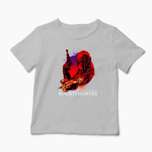 Tricou Personalizat Mandalorian Bounty Hunter - Copii-Gri