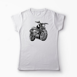 Tricou Personalizat Motocicleta Triumph Scrambler - Femei-Alb